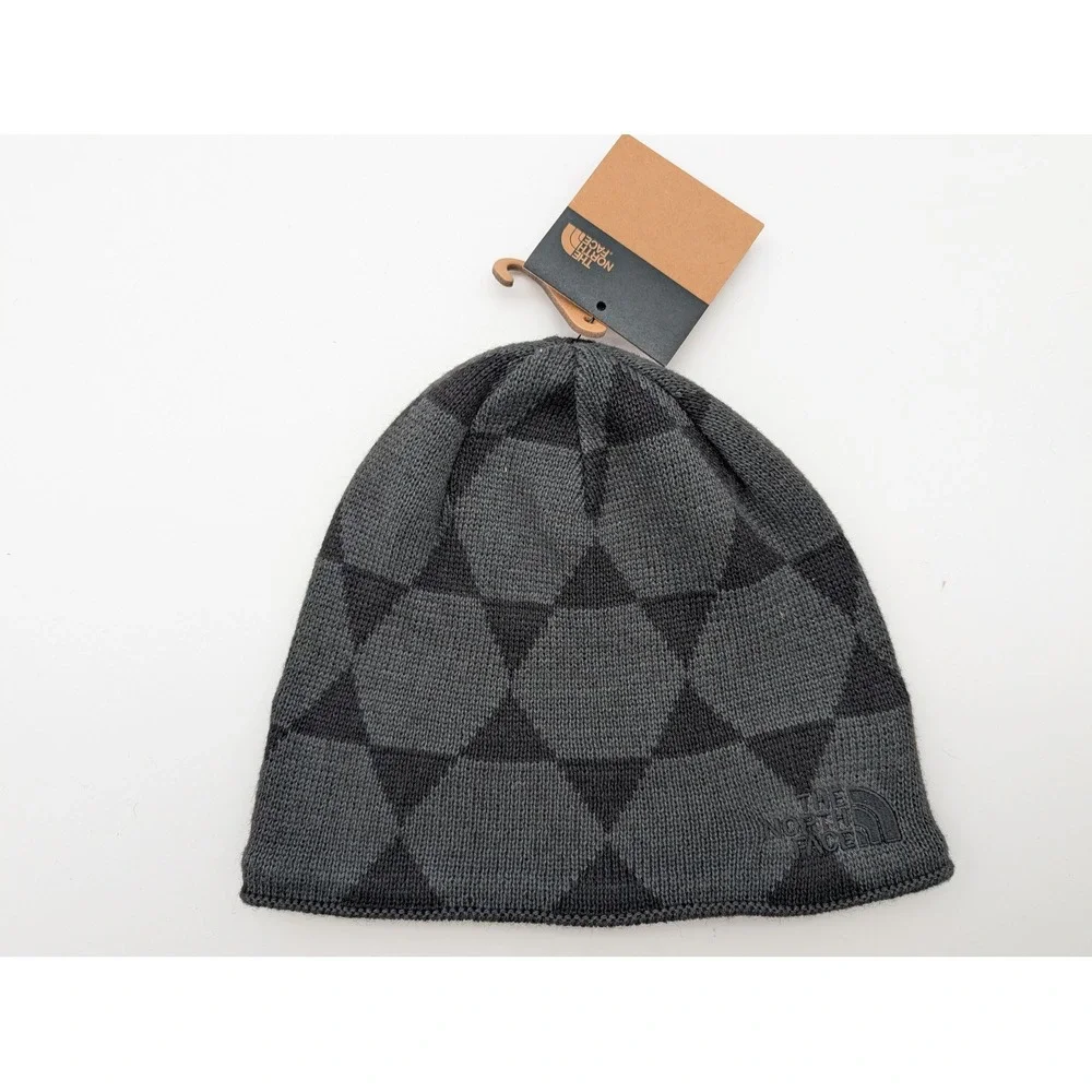 The North Face Jim Beanie Hat Black Grey Geometric Knit NF0A8CQ2930 OS NEW